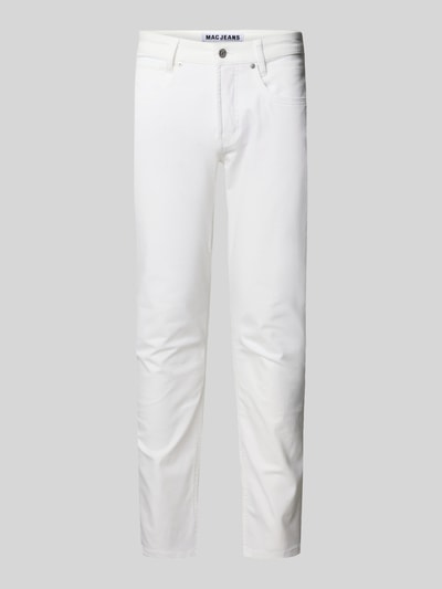 Produktfoto, weiße Straight Fit Jeans aus Baumwoll-Elasthan-Mix Modell 'Arne Pipe' von MAC, sichtbares 5-Pocket-Design und Label, glatte Textur