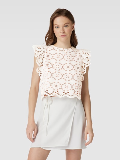 QS Kort blouseshirt met broderie anglaise, model 'Anglaise' Wit - 4
