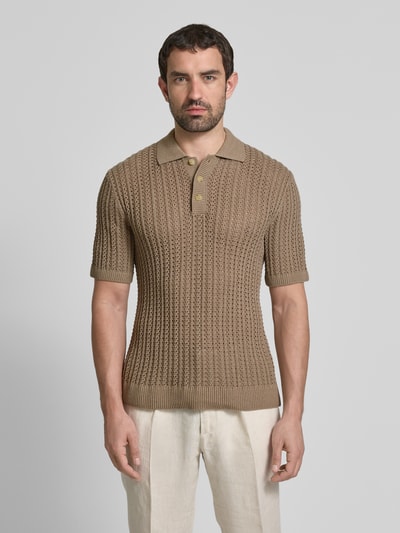 Jack & Jones Premium Poloshirt met structuurmotief, model 'JOEL' Taupe - 4