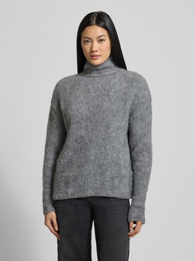 Milano Italy Sweter z dzianiny ze stójką i obniżonymi ramionami Antracytowy 4