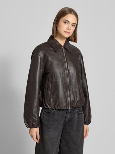 Marc O'Polo Denim Regular fit leren jack met elastische band Donkerbruin - 4