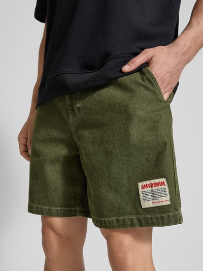 American Vintage Korte baggy fit jeans met labelpatch, model 'UZATOWN' Kaki - 3