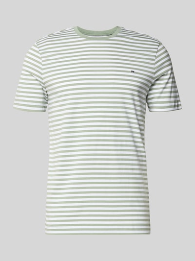 Produktfoto, Regular Fit T-Shirt Mit Logo-Stitching von Christian Berg Men, grün-weiß gestreift, Baumwolle, Rundhals, Rückenlänge 70 cm