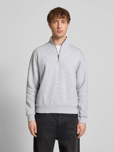 JACK & JONES Regular Fit Sweatshirt mit Troyer-Kragen Modell 'Bradley' Hellgrau Melange 4