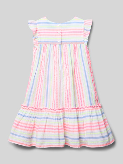 Productfoto, Kinder jurk 'Kleid im Allover-Look mit Kappärmeln' van DANAMADE van katoenmix in a-lijn met all-over look, vierkante hals, kapmouwen, ruglengte maat 116: 65 cm, mouwlengte maat 116: 4 cm, kleurrijke strepen, luchtige structuur
