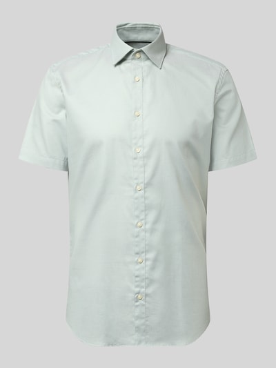 Produktfoto, Slim Fit Business-Hemd aus Baumwolle mit Kentkragen von Jake*s, hellgrau, glatte Oberfläche, kurze Ärmel, Knopfleiste, dezente Struktur