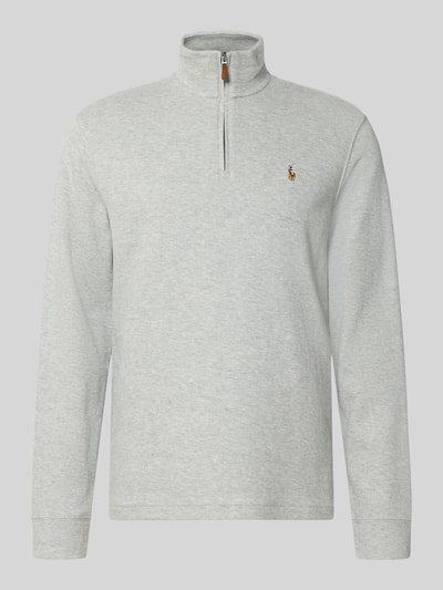 Produktfoto, Relaxed Fit Troyer aus reiner Baumwolle von Polo Ralph Lauren in Hellgrau mit feiner Struktur, Stehkragen und Reißverschluss.