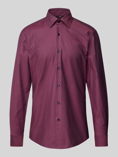 BOSS Slim Fit Business-Hemd mit Kentkragen Modell 'Hank' Aubergine 2