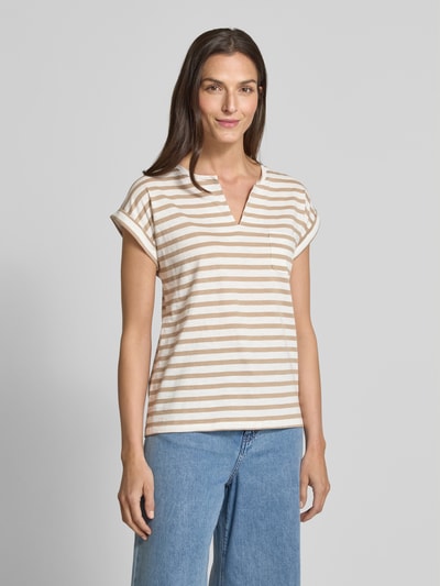 FREE/QUENT T-Shirt mit V-Ausschnitt Modell 'Viva' Taupe 4