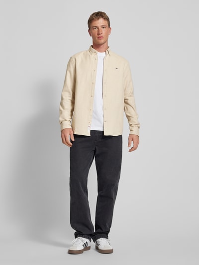 Tommy Jeans Regular Fit Flanellhemd mit Button-Down-Kragen Beige 1