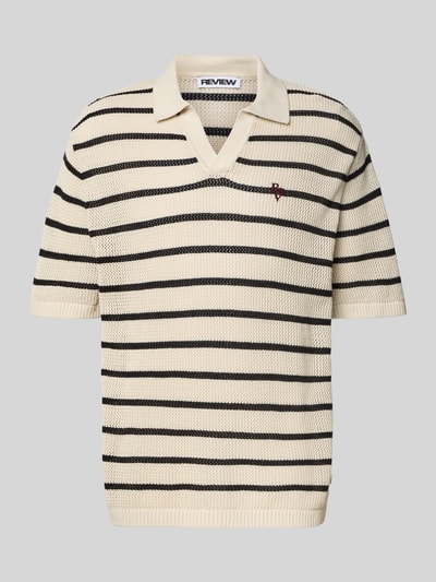REVIEW Gebreid shirt met polokraag en labelstitching Ecru - 2