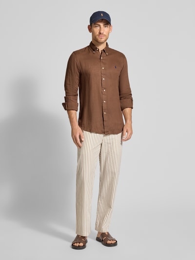 Polo Ralph Lauren Regular fit linnen overhemd met button-downkraag Middenbruin - 1