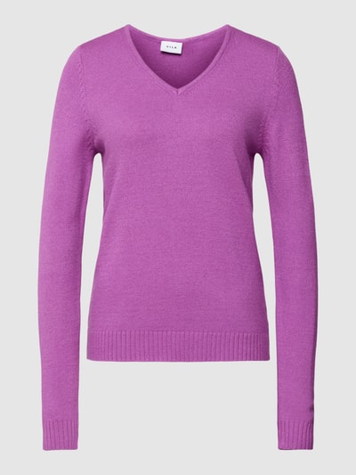 Vila Gebreide pullover met ribboorden, model 'VIRIL' Fuchsia - 2