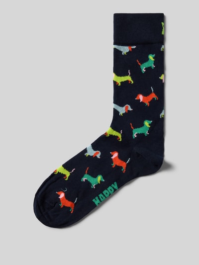 Happy Socks Sokken met motiefstitching, model 'PUPPY LOVE' Marineblauw - 1