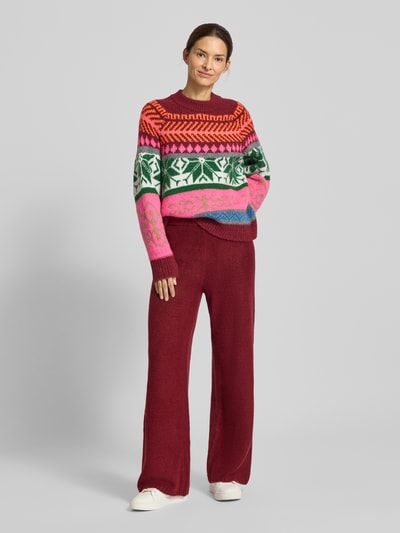 Jake*s Casual Wide Fit Strickhose mit elastischem Bund Bordeaux 1