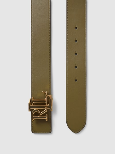 Lauren Ralph Lauren Leren riem met pinsluiting in metallic, model 'REV' Olijfgroen - 3