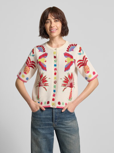 Milano Italy Strickjacke aus Baumwoll-Kaschmir-Mix mit 1/2-Arm Sand 4