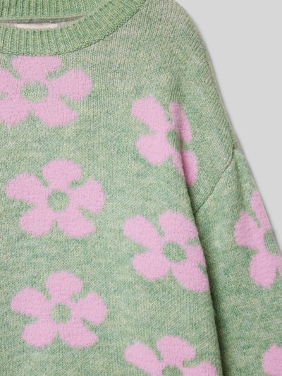 Only Regular Fit Strickpullover mit Blumen-Muster Modell 'NAJA' Hellgruen 2