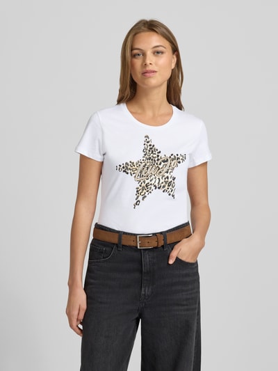 Liu Jo White T-shirt met labelprint en siersteentjes Wit - 4