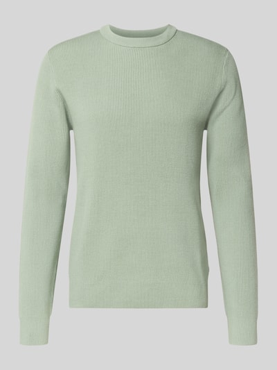 Produktfoto, Relaxed Fit Strickpullover mit Rundhalsausschnitt von Lindbergh in Hellgrün, Baumwoll-Mix, Ripp-Optik, strukturierte Oberfläche