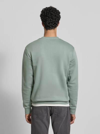 Männermodel trägt Regular Fit Sweatshirt aus Baumwoll-Mix Modell 'CERES' von Only & Sons in Uni-Optik mit Rundhalsausschnitt, Ganzkörperansicht Rückansicht.