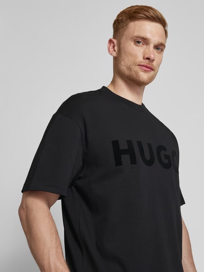 HUGO T-shirt met labelprint, model 'Dinkee' Zwart - 3