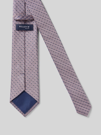 Produktfoto, Krawatte aus reiner Seide mit Label-Detail von Willen, klassisch geschnitten, feines Muster in Blau und Rosa, Breite 8 cm
