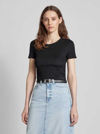 Guess Cropped T-Shirt in unifarbenem Design Black 4