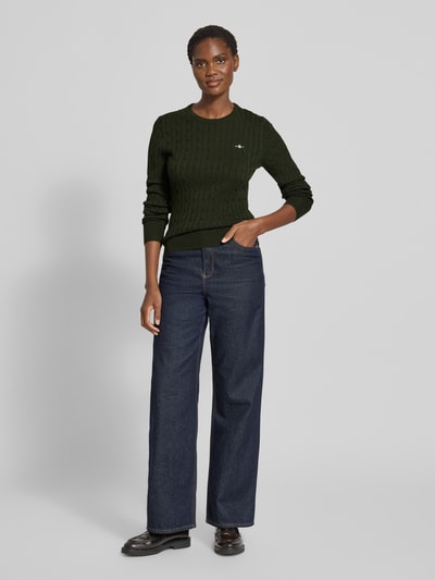 Gant Strickpullover mit Zopfmuster Dunkelgruen 1