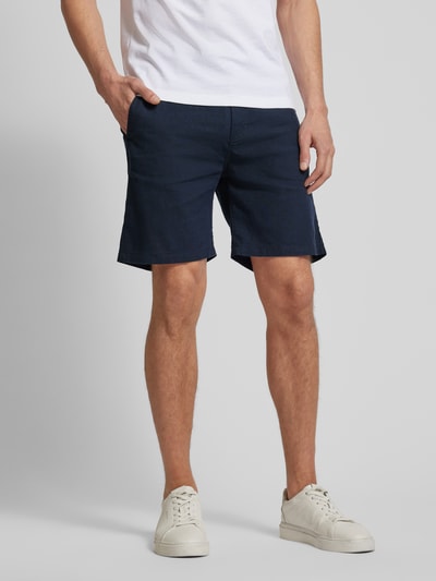 BOSS Orange Tapered Fit Leinenshorts mit elastischem Bund Dunkelblau 4