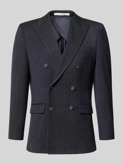 Produktfoto, Slim Fit Sakko mit Nadelstreifen von SELECTED HOMME in Dunkelblau mit feinem Nadelstreifen-Muster, strukturierte Oberfläche