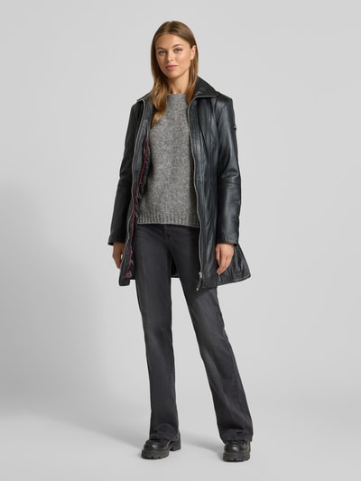 Cabrini Płaszcz skórzany z naturalnej skóry jagnięcej nappa ze stójką Czarny 1