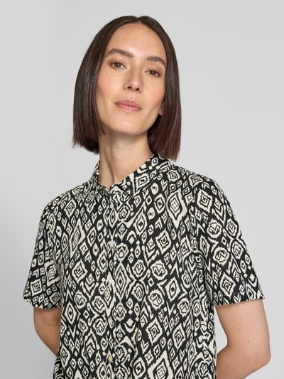 ICHI Regular Fit Bluse aus Leinen-Viskose-Mix mit Knotendetail Black 3