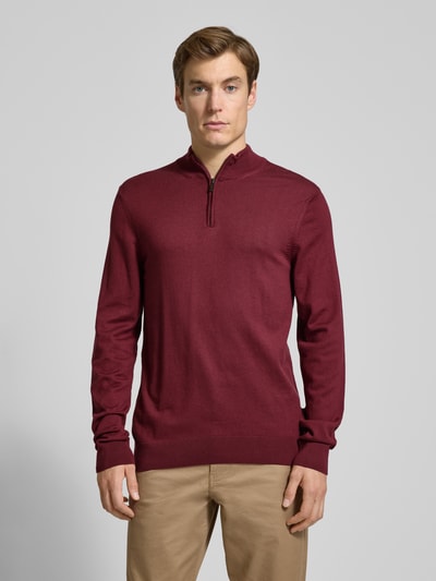 HECHTER PARIS Strickpullover mit Stehkragen und Reißverschluss Bordeaux 4
