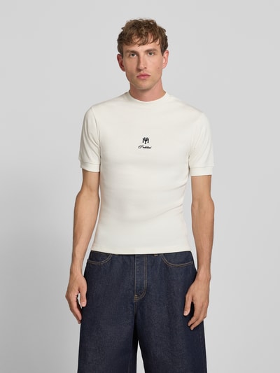 PROHIBITED Slim Fit T-Shirt mit Label-Stitching Offwhite 4