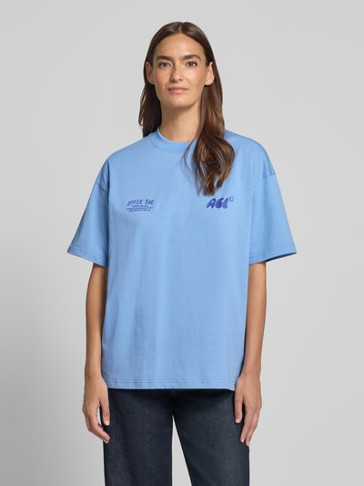 ANOTHER COTTON LAB t-shirt z nadrukami logo model 'Oyster Bar' Jeansowy niebieski 4