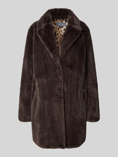 WHITE LABEL Lange jas met imitatiebont Donkerbruin - 2