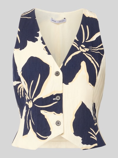 Produktfoto, Weste aus Lyocell-Mix im Allover-Look Modell 'DOTTER' von MANGO, dunkelblaue florale Muster, V-Ausschnitt, Knopfleiste, Regular-Fit, Viskose-Anteil, Rückenlänge bei Größe S 47 cm, strukturierte Oberfläche