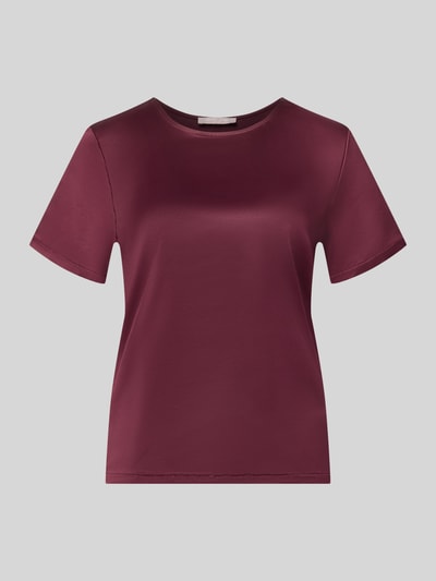 Productfoto, Regular Fit Bluse aus Satin van Christian Berg Woman Selection in bordeaux, ronde hals, korte mouwen, gladde satijnen textuur