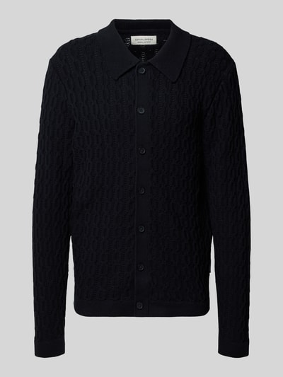 Casual Friday Gebreid jack met ajourpatroon, model 'TOKE' Donkerblauw - 2
