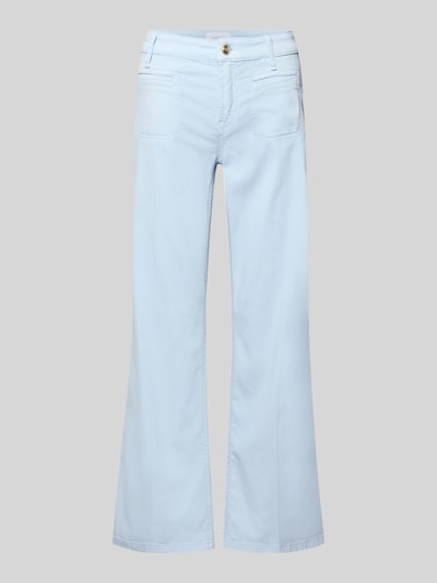 Produktfoto, Cropped Jeans mit Bügelfalten und Eingrifftaschen von Cambio, jasnoniebieska mieszanka bawełny z dodatkiem streczu, krój krótki, kanty, wpuszczane kieszenie, szerokość w rozmiarze 36: 39 cm, długość wewnętrzna nogawki w rozmiarze 36: 70 cm
