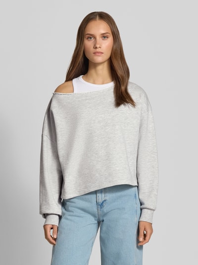 REVIEW relaxed fit sweatshirt met viscose Lichtgrijs gemêleerd - 4