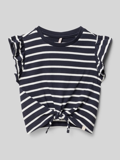 Produktfoto, Regular Fit T-Shirt aus reiner Baumwolle Modell 'KALINKA' von Only, Optik: Allover-Muster, Knotendetail, Rundhals, Kurzarm, Materialverarbeitung: Jersey