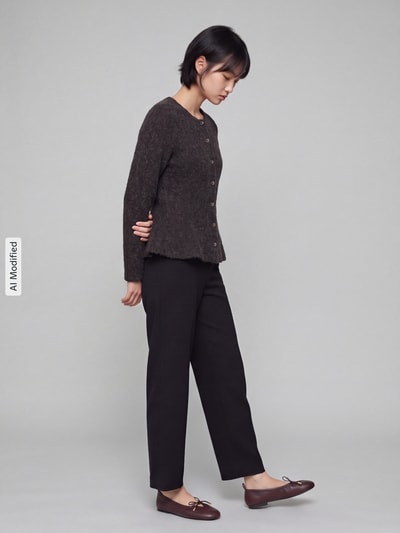 VERO MODA Kardigan rozpinany z dół w zygzaki z baskinka Czekoladowy melanż 1