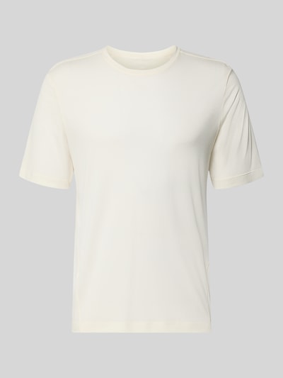 Produktfoto, Funktionsshirt mit Rundhalsausschnitt und Logo von Salomon in Creme, glatte Textur, Regular Fit, Rückenlänge 69 cm bei Größe M