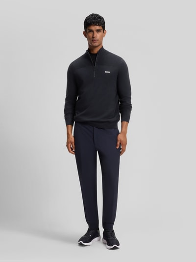 BOSS Green Sweter o kroju regular fit z dodatkiem żywej wełny model 'KN_Momentum-X QZ' Ciemnoniebieski 1