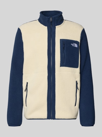 Produktfoto, Fleecejacke mit Label-Stitching Modell 'Yumiori' von The North Face in Creme und Dunkelblau, Reißverschlusstaschen, Stehkragen, Regular Fit, strukturierte Fleece-Oberfläche