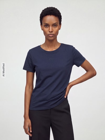 BOSS Orange T-Shirt mit Ton-in-Ton Logo-Schriftzug Marine 4