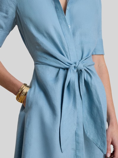 Lauren Ralph Lauren Knielanges Leinenkleid mit Bindegürtel Modell 'WAKANA' Hellblau 3