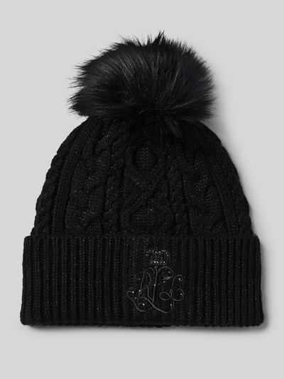 Lauren Ralph Lauren Strickmütze mit Bommel und Label-Stitching Black 1